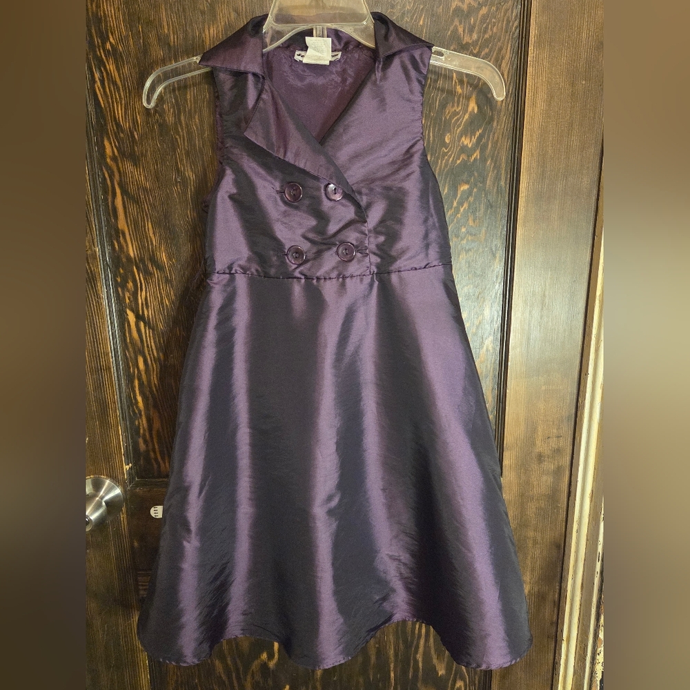 Secret Charm Purple Kids A-line Double Breasted Sleeveless Formal Dress Sz 8